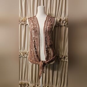 Mauve Crochet Open-Front Vest